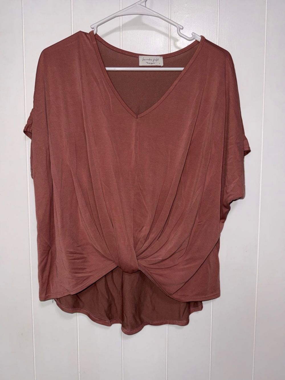 ❤️5/$25 Dusty Rose V-Neck Knot Front Women's Top